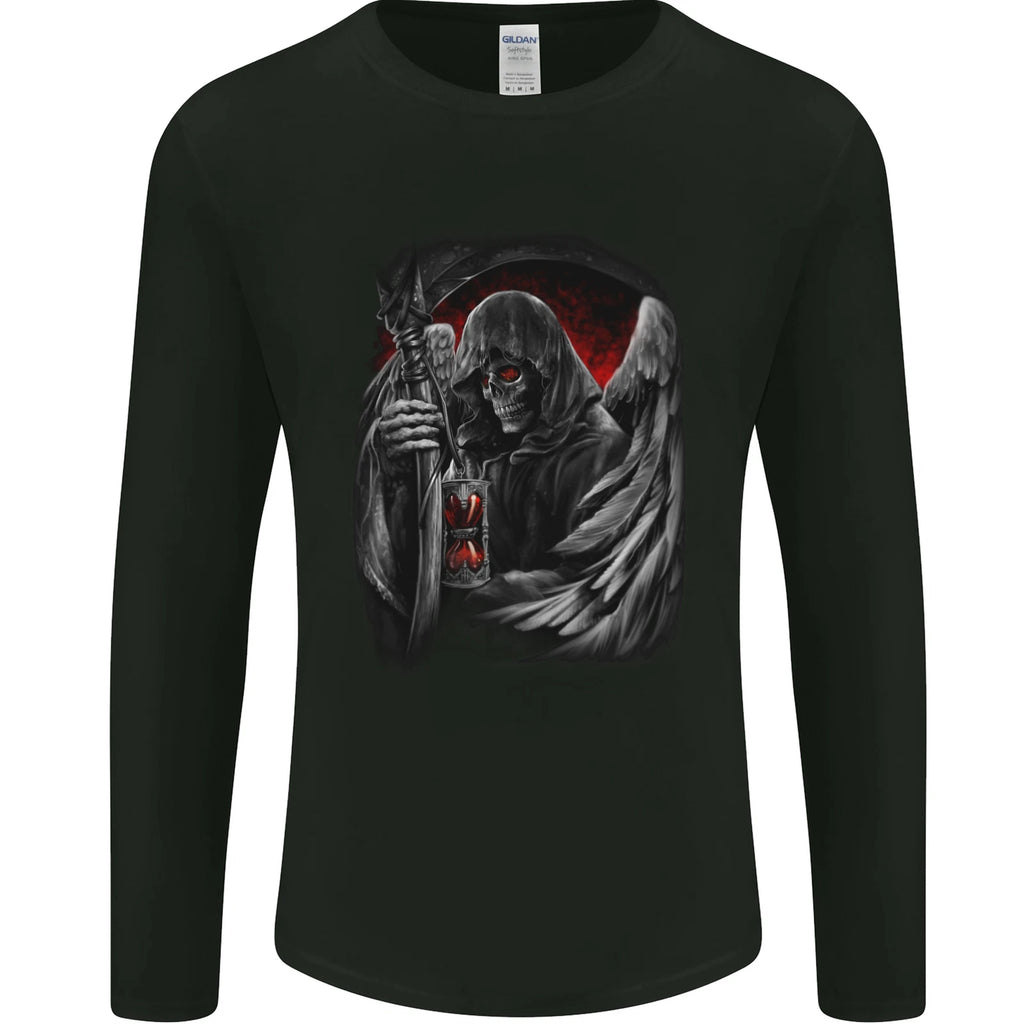 Grim Reaper Biker Gothic Heavy Metal Skull Mens Long Sleeve T-Shirt
