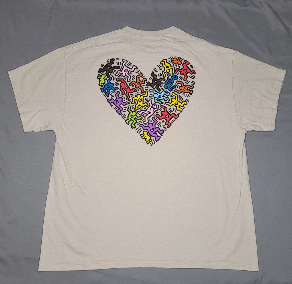 Keith Haring Shirt Mens XL Beige Heart Figure Graphic Tee Artist Pop Art Design