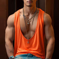 Sexy Men Deep U-Neck Sports Vest Summer Solid Casual Sleeveless T-shirt Blouse