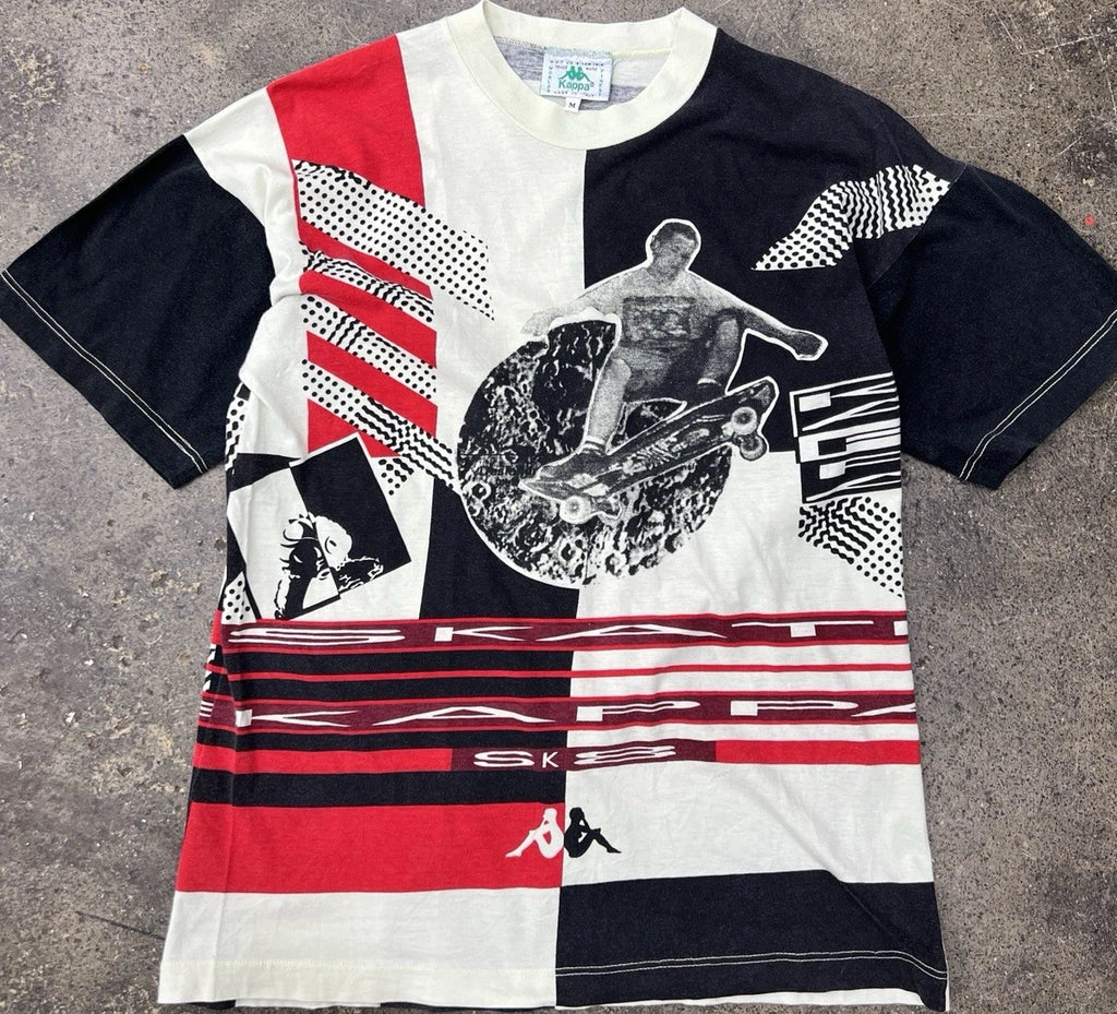 Rare 90’s Kappa Skate Vintage Graphic Print T-Shirt Black White Red Size M