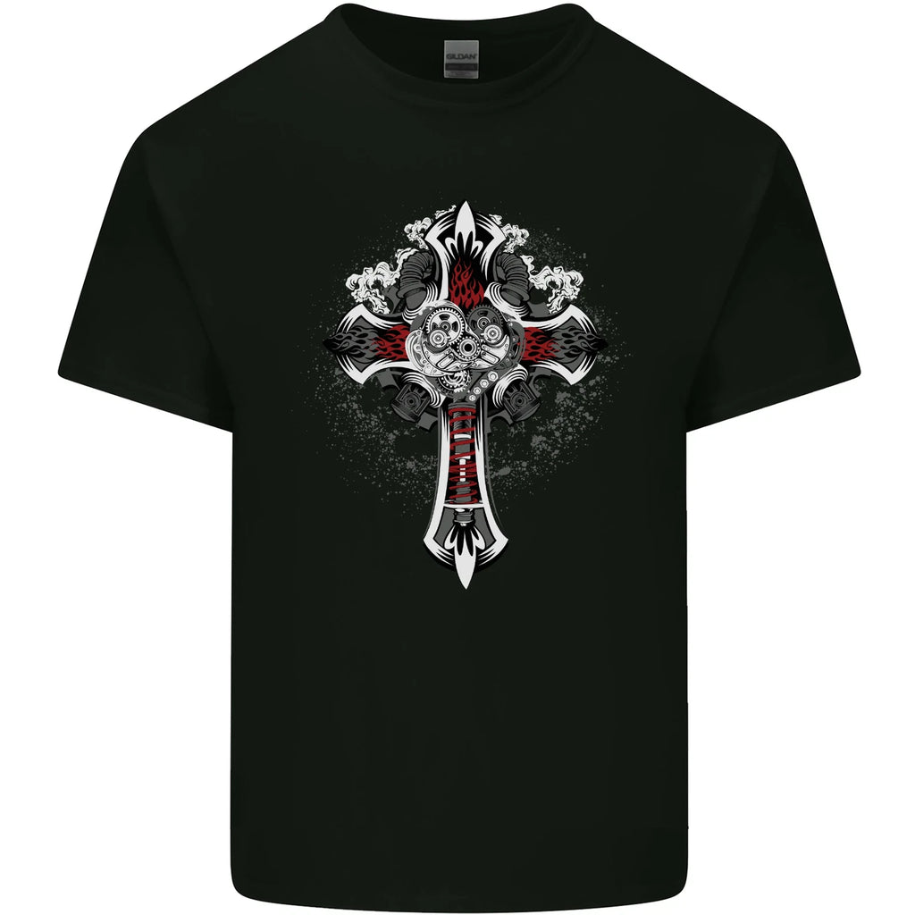 Steampunk Cross Gothic Heavy Metal Biker Mens Cotton T-Shirt Tee Top