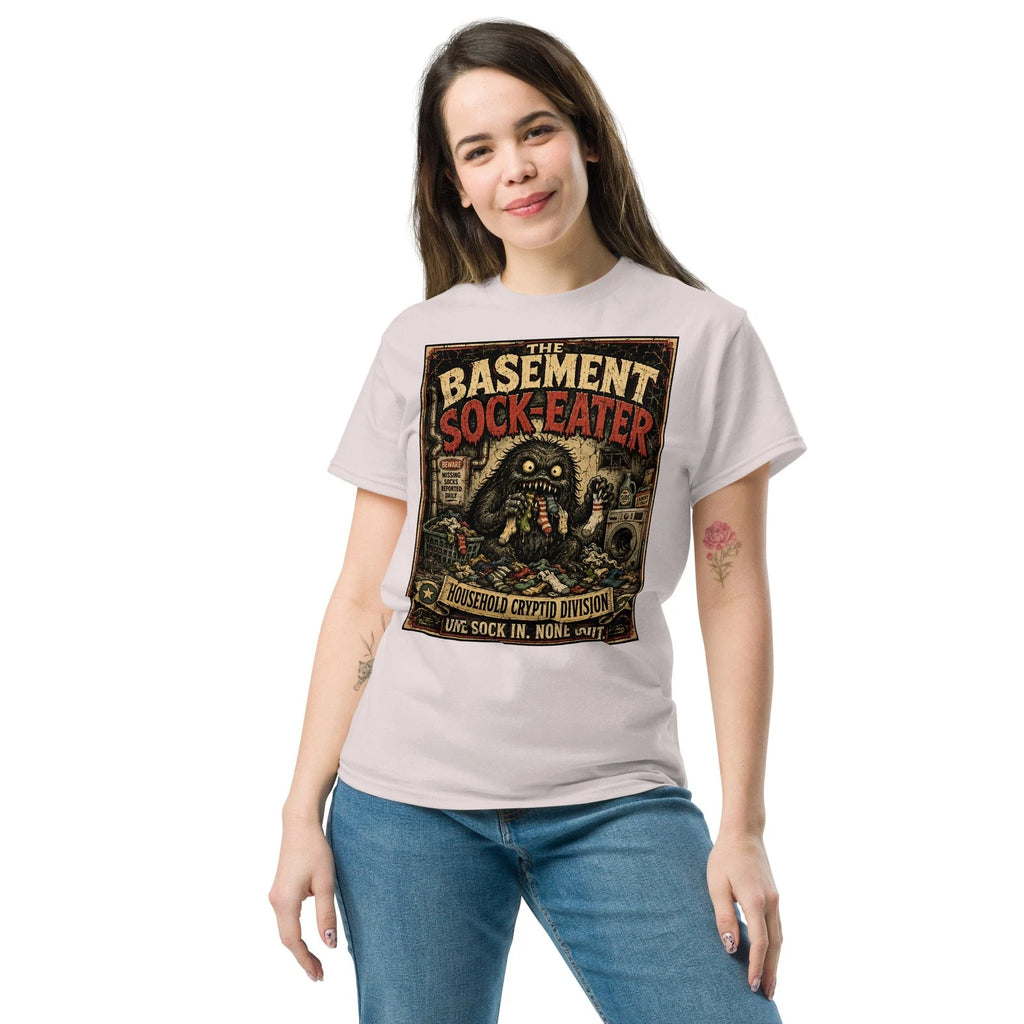 Funny Laundry Monster Shirt Basement Sock Eater Vintage Horror Tee