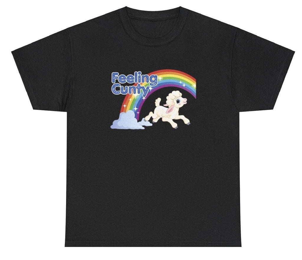 Feeling Cun*y Sheep T Shirt Funny Y2K Cun* Silly Dumb Ironic Gen Z Humor Tee