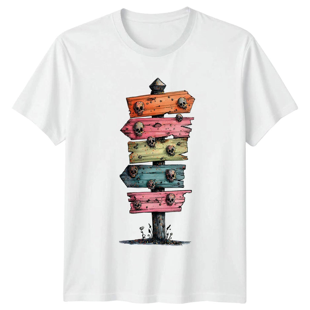 Skulls Signpost Graphic Macabre T Shirt Mens Womens Unisex Tee Art