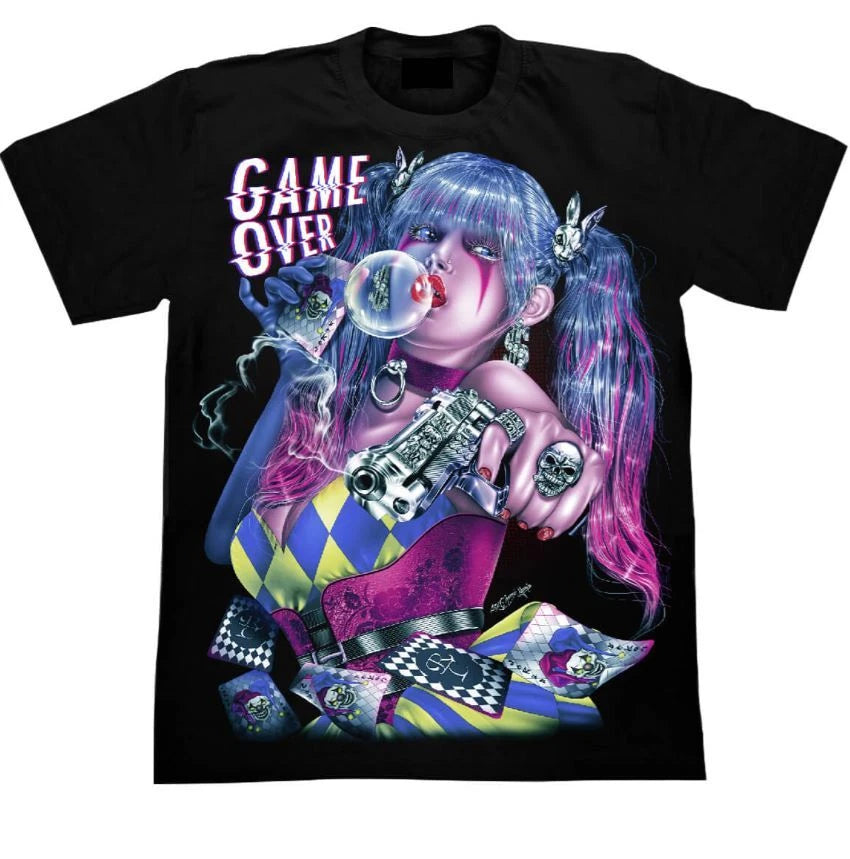 Punk Girl T-Shirt - Game Over Art, Gothic Harajuku Style, Glow in the Dark