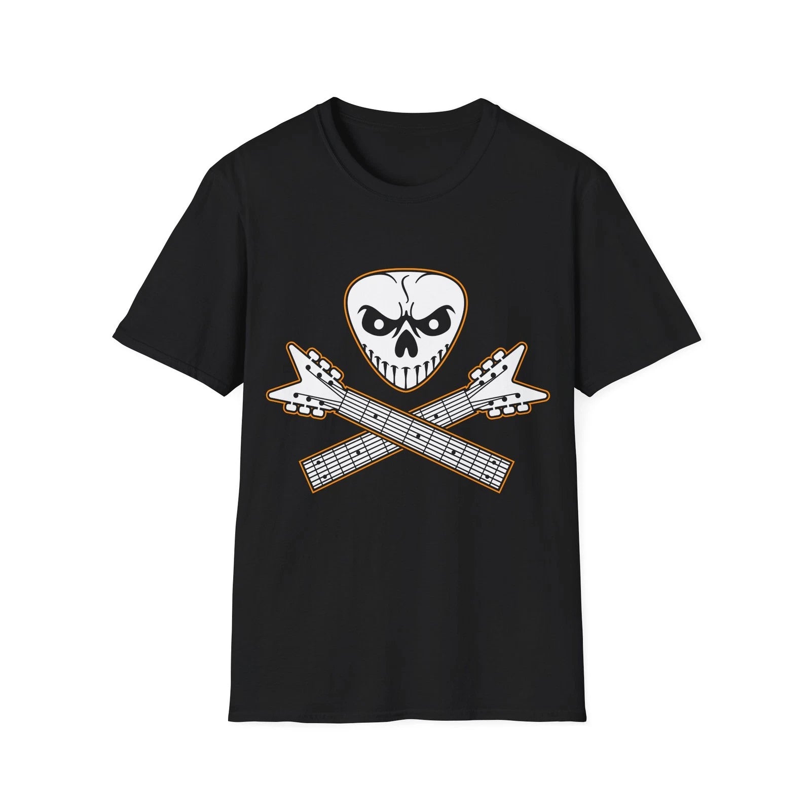 Guitar Skull and Bones T-Shirt, Rock Metal Music Tee, Regular Fit Top