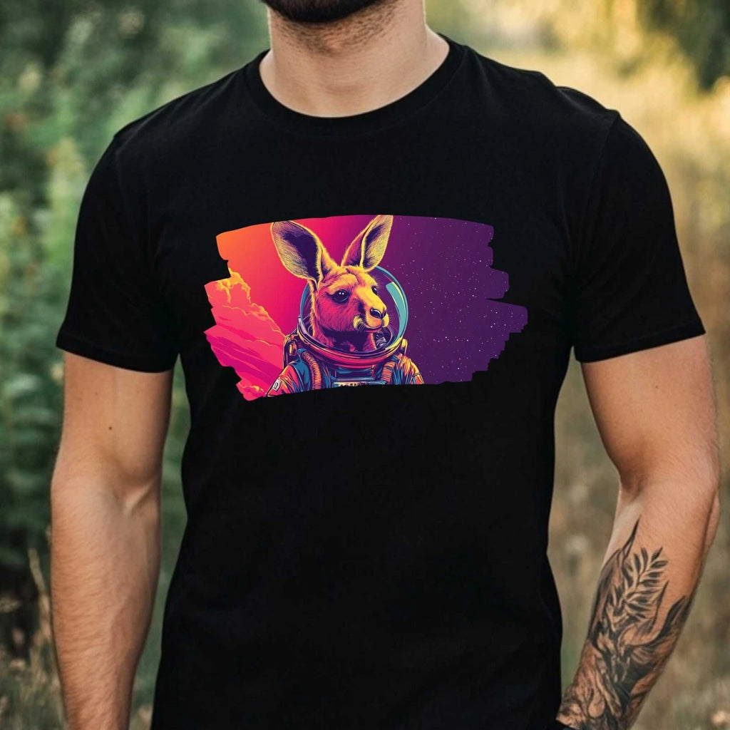 Mens Kangaroo Astronaut Print Cotton T-Shirt Size XS to 5XL