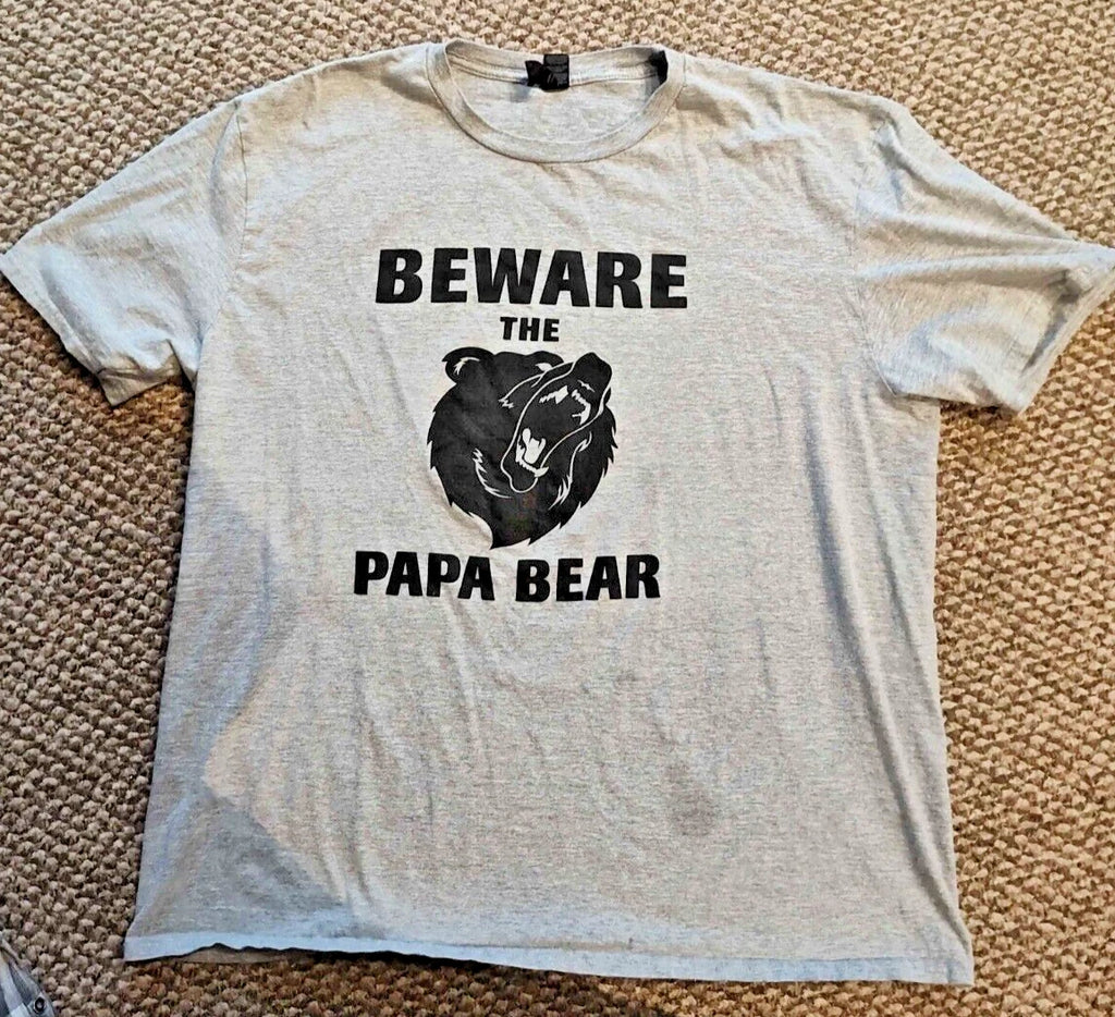 "Beware the Papa Bear" Gildan Mens T-Shirt XL grey, bear, funny dad joke pun