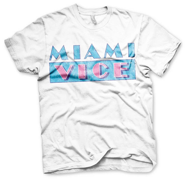 Miami Vice Distressed Logo 80s Tv Serie T-Shirt Männer Men Weiss White