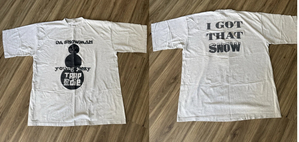 Vintage 2000s Y2K Young Jeezy Trap or Die Da Snowman Glitter Hip Hop Rap Tee