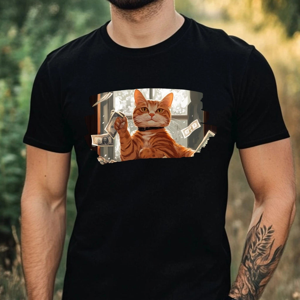 Mens Funny Cat Money Print Cotton T-Shirt Size XS to 5XL