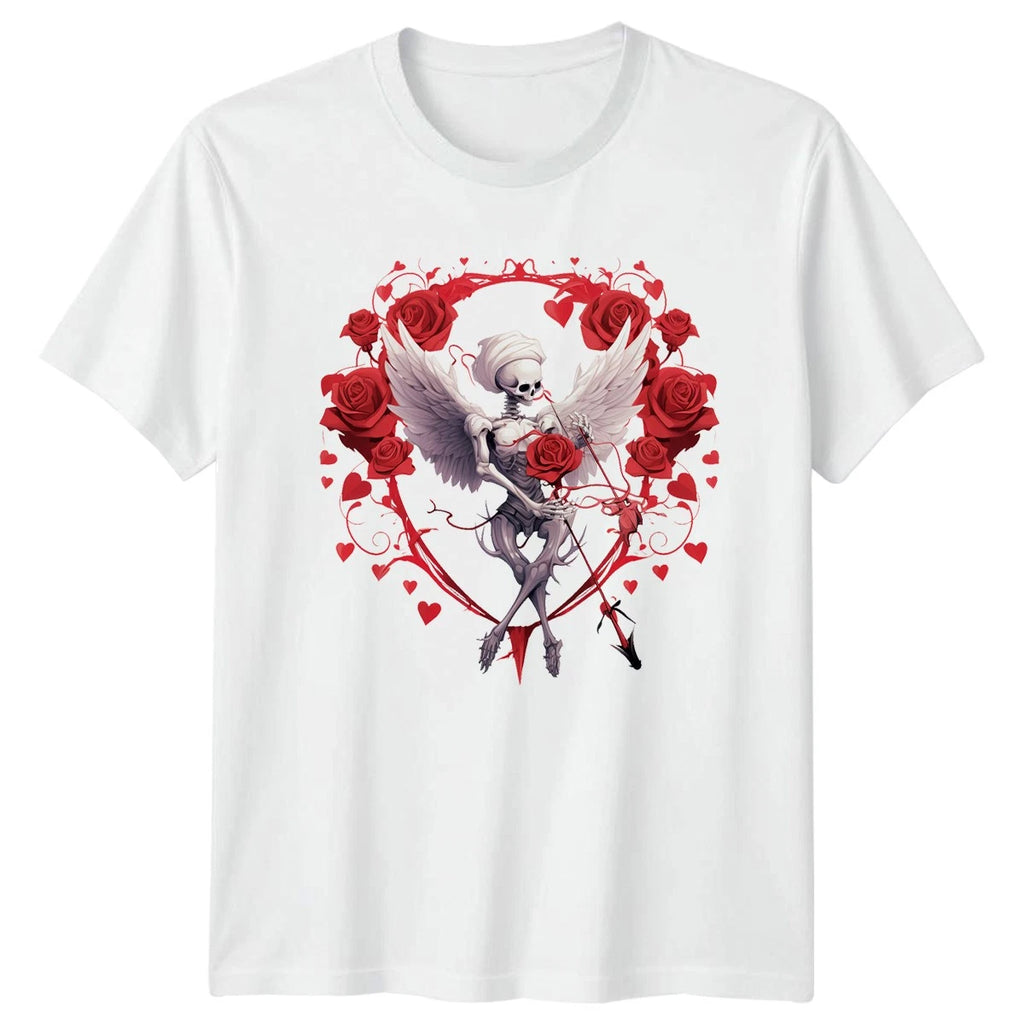 Skeleton Cupid With Roses Goth T-Shirt Dark Romance Valentines Day