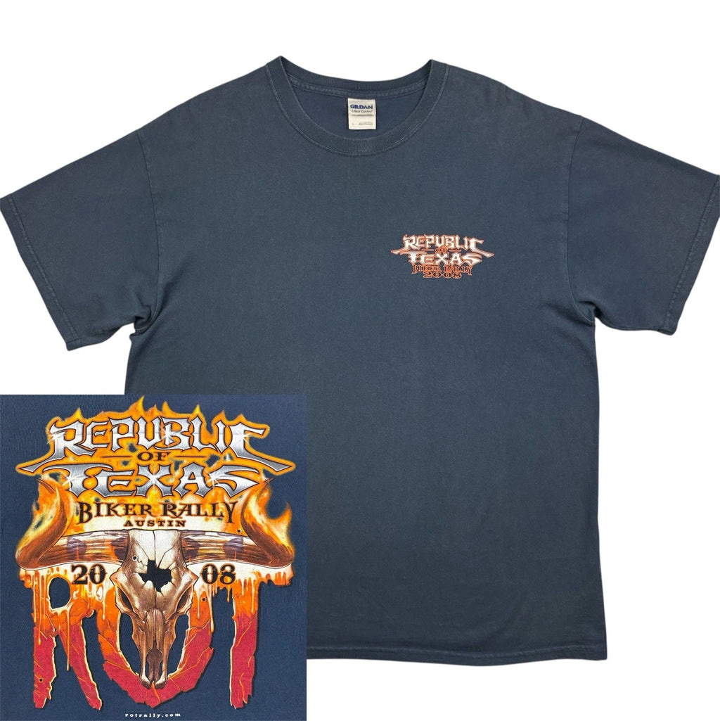 Republic Of Texas Biker Rally 2008 Motorcycle T Shirt Size L Biker Flames Y2K
