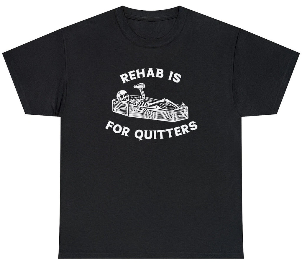 Mens Rehab Is for Quitters T Shirt Funny Halloween Skeleton Party Drink Beer Tee