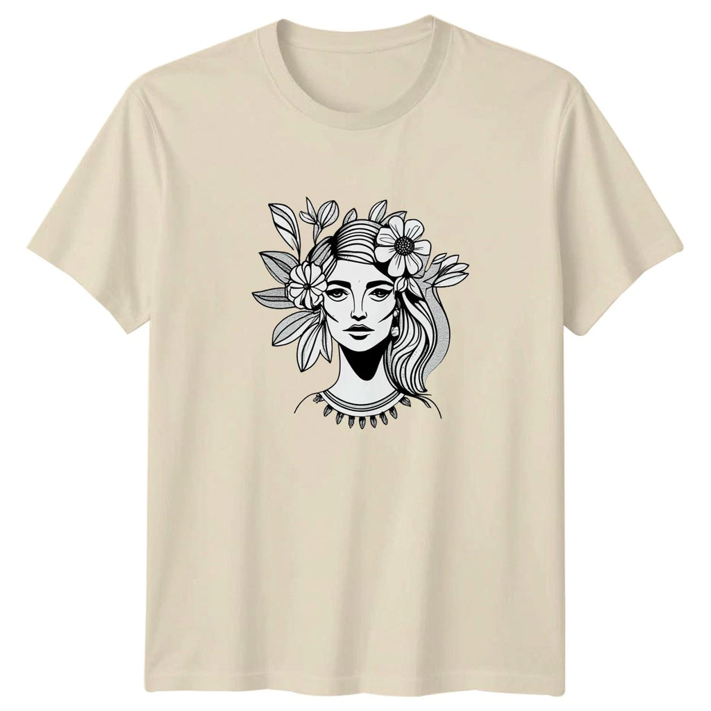 Bohemian Floral Portrait Womens T-Shirt Boho Style Fashion Birthday Gift For Her