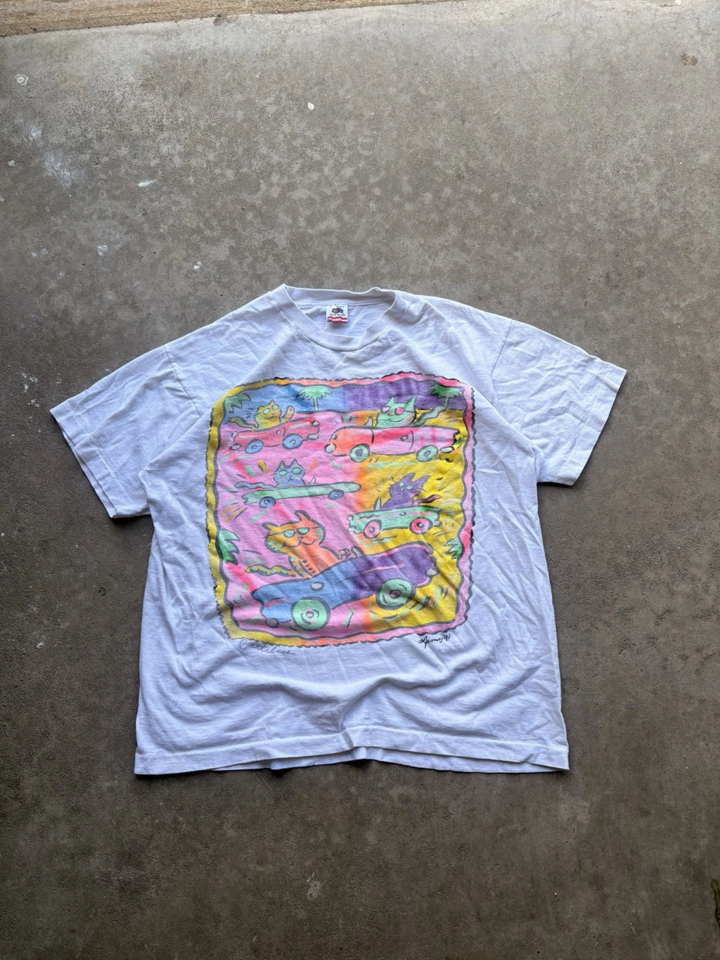 Funky Pop Art Cat Comic Graphic Tee Size Men’s Xl