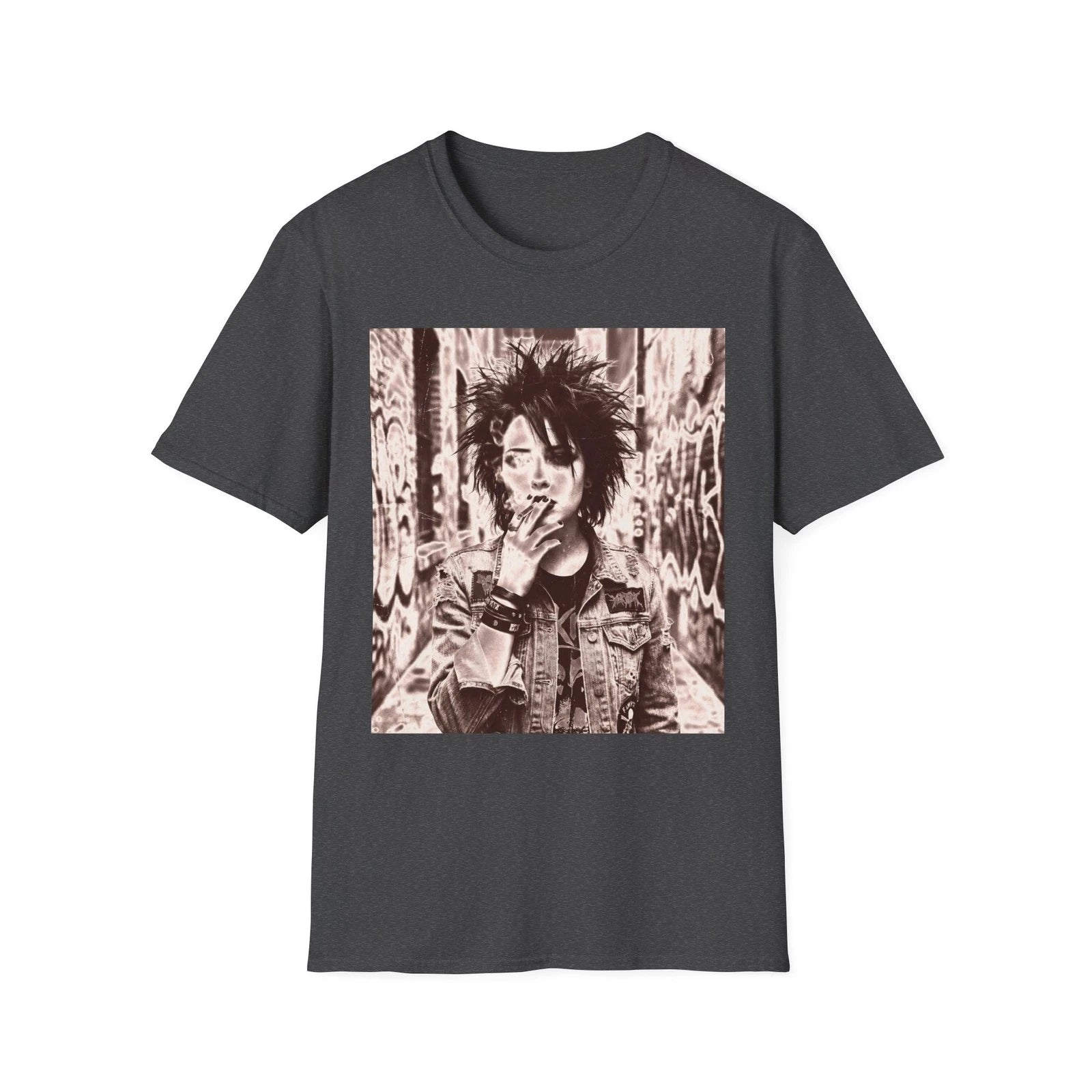 Grunge Punk Portrait T-Shirt | Smoking Portrait Tee faded