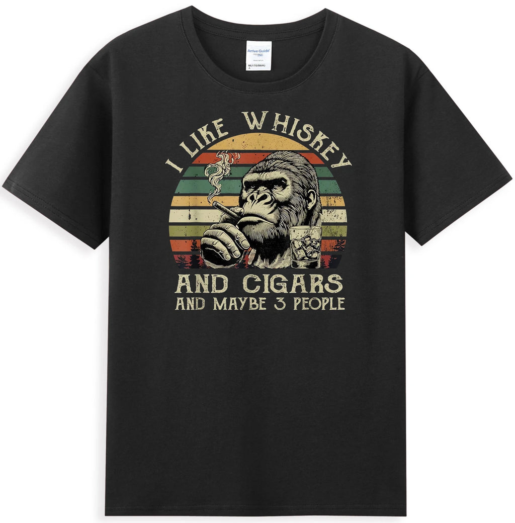 I Like Whiskey And Cigars Funny Gorilla Monkey Smoking Men's T-Shirt