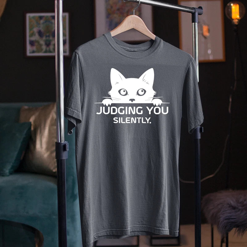 Judging You Silently T-Shirt Funny Sarcastic Cat Lovers Introverts Gift