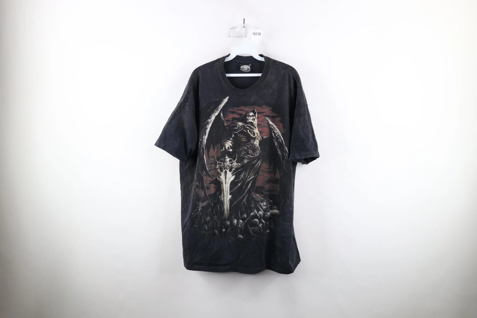 Vintage Y2K Streetwear Mens XL Faded Fantasy Grim Reaper Skull Angel T-Shirt