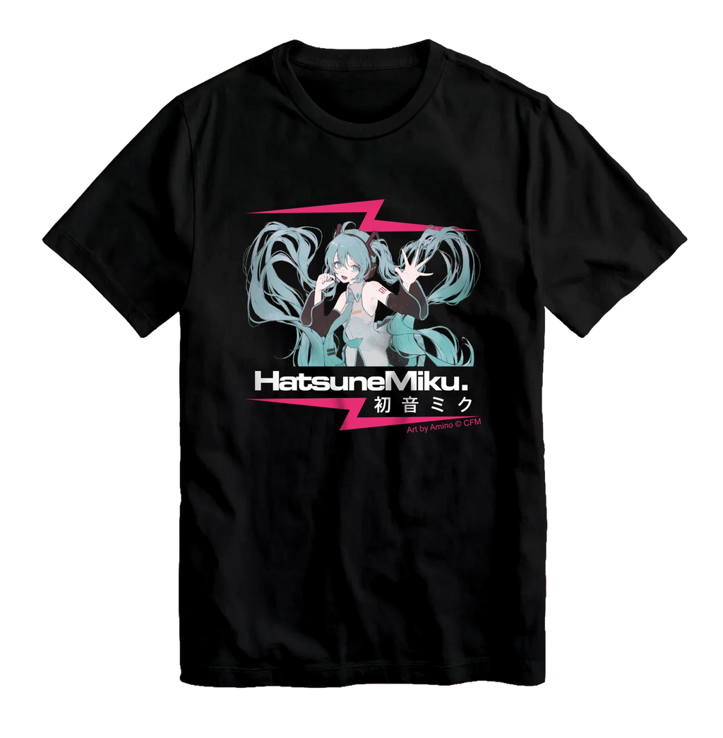 OFFICIAL Hatsune Miku Electric Mike Anime Black Adult T-Shirts NEW