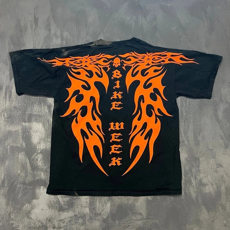 Vintage Bike Week Shirt Mens XL Black 2000s Y2K Flames Faded USA Daytona