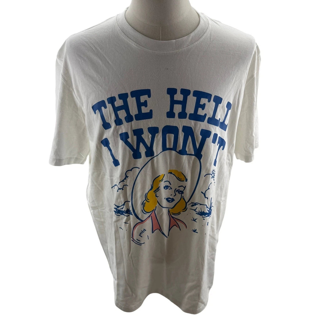 The Hell I Won't Graphic Tee Shirt Mens Cotton Retro Cowgirl Tee XL New