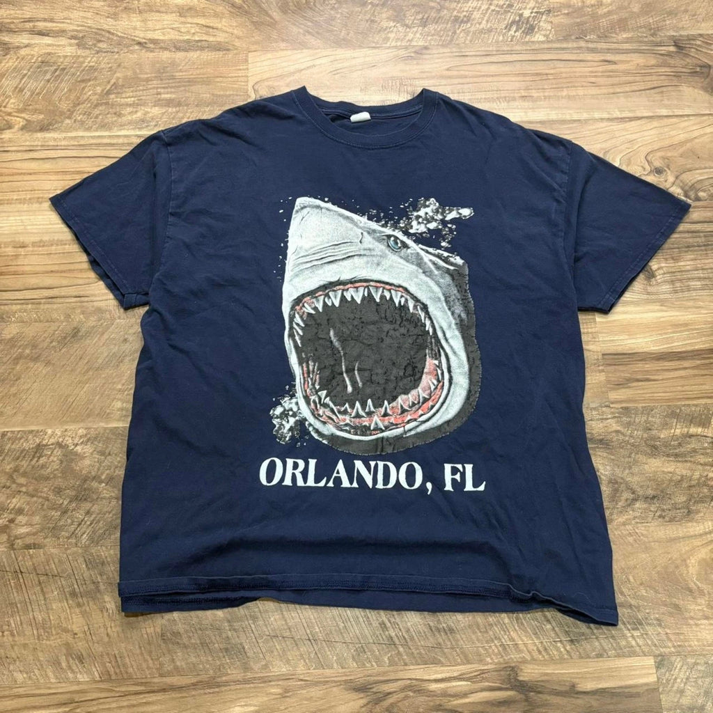 Vintage Y2K Orlando Shark Nature Animal T Shirt Great White Gildan XL