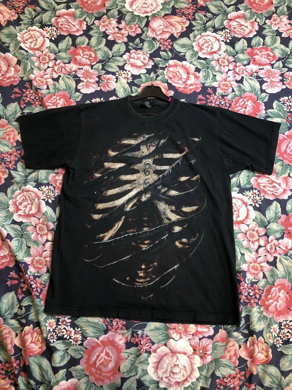 Vintage Y2K Skull Skeleton Grim Reaper Black Large T-Shirt