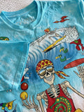 Joey Mars Liquid Blue Shirt Mens L Blue Tie Dye Graphic Tee Skeleton Surf