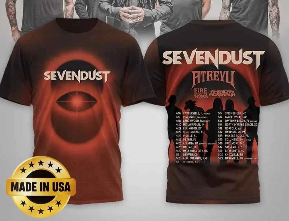 Sevendust North American Tour Shirt With Atreyu Fire From The Gods AOP T-Shirt
