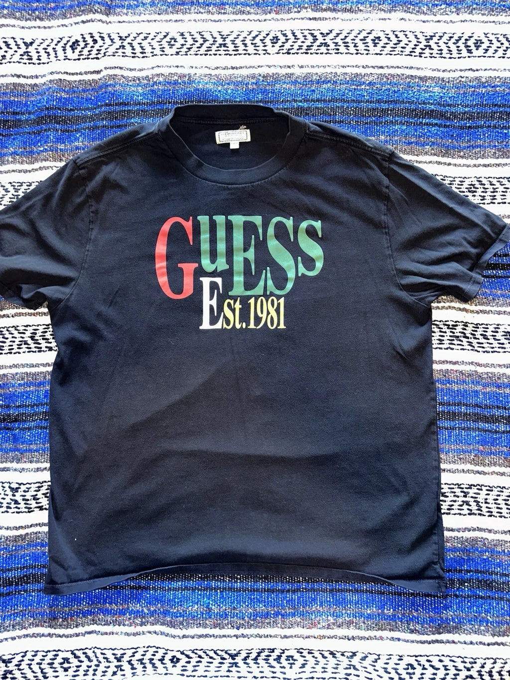 Guess Graphic T-Shirt Men Sz XL Black Logo Spellout Y2K Short Sleeve Logo