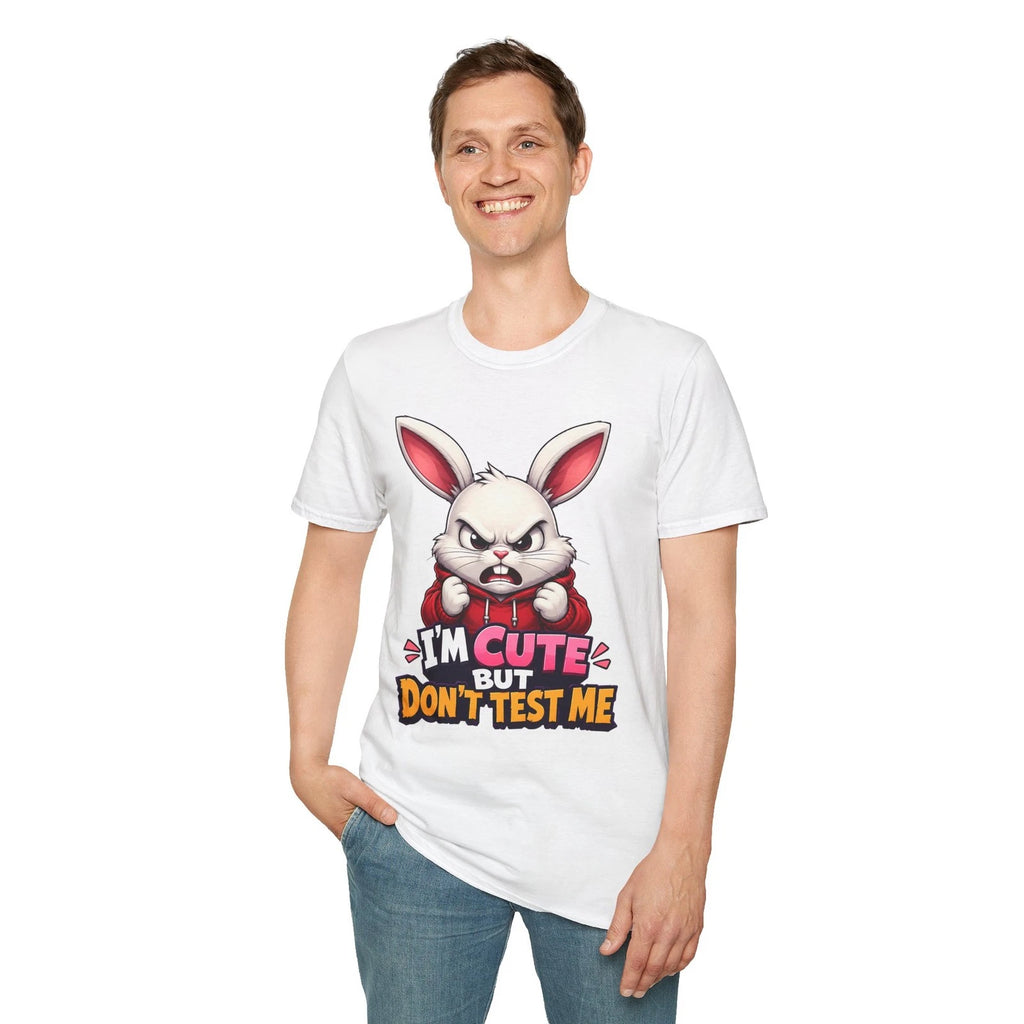 Angry Bunny Funny Cute Cartoon Rabbit Attitude Meme Unisex Softstyle T-Shirt