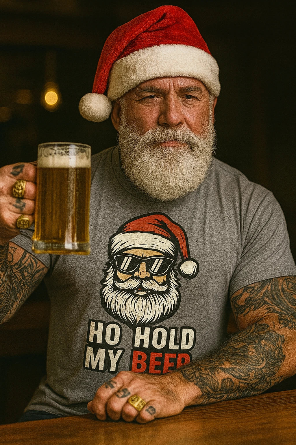 Funny Christmas Beer Shirt – “Ho Hold My Beer” Santa Tee – Holiday Shirt