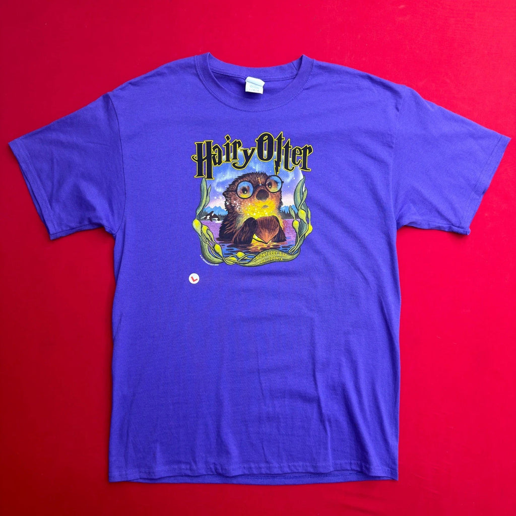 NWT VINTAGE Y2K 2000 Hairy Otter Graphic T-Shirt Purple Monterey Bay CA LARGE