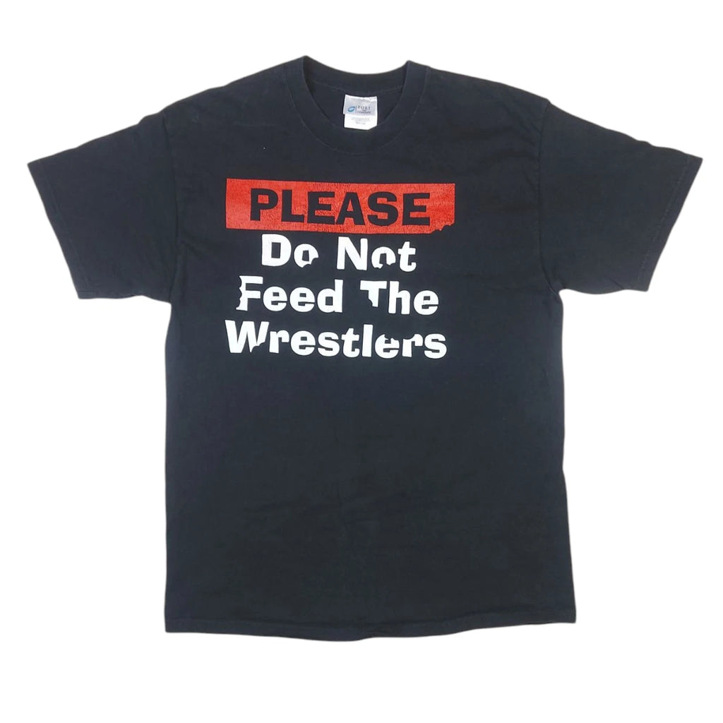 Vintage Y2K Wrestling Please Do Not Feed the Wrestlers Black T-Shirt Size L