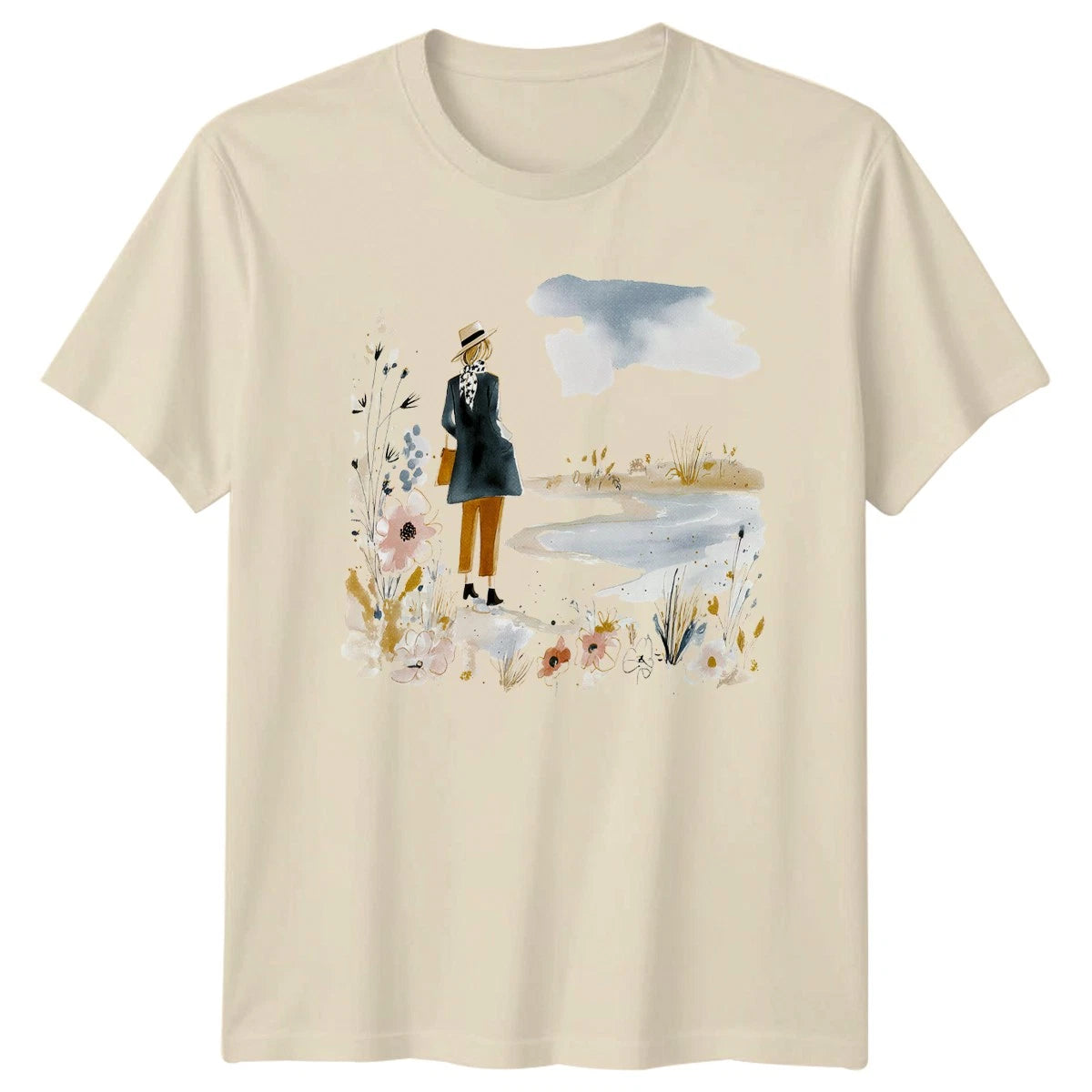 Find Me Where The Wildflowers Grow Womens T-Shirt Watercolor Boho Nature Lover