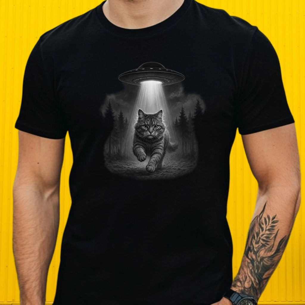 Mens Cats Selfie UFO Print Cotton T-Shirt Size XS to 5XL