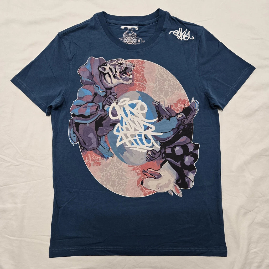 EUC Men's MEDIUM Eskis Wear T-Shirt Bull Terrier Tiger Cause Effect Graphic Y2K