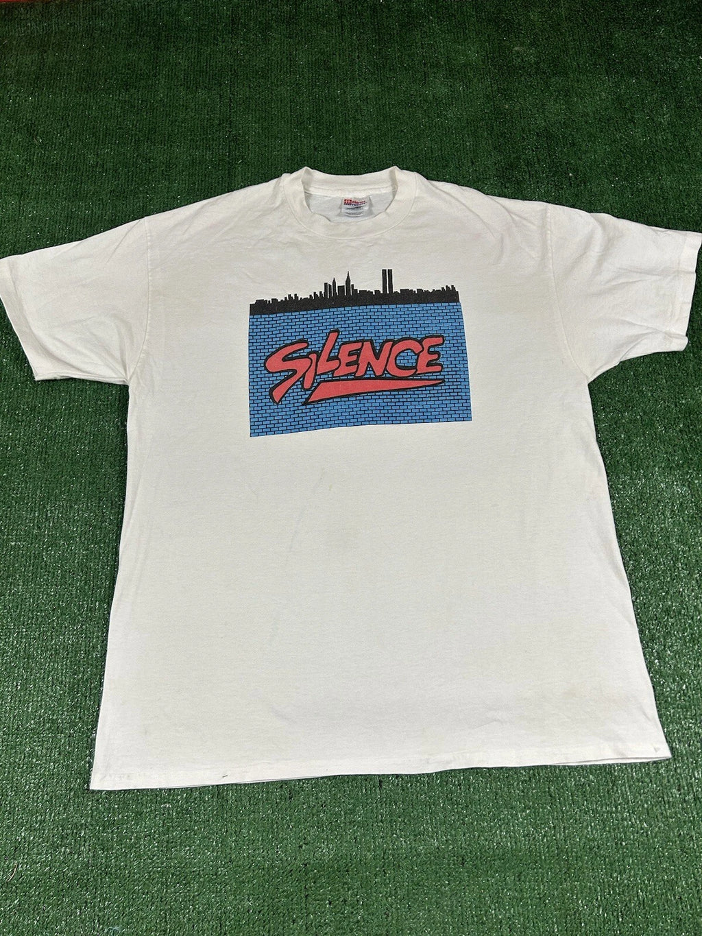 Vintage 90s Silence Graffiti New York Pop Art T Shirt Sz XL Keith Hearing Aids