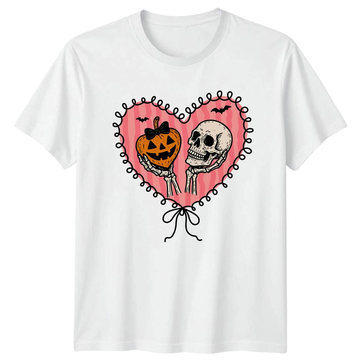 Skeleton Skull Pumpkin Heart T-Shirt Goth Romance Halloween Gift For Him Her