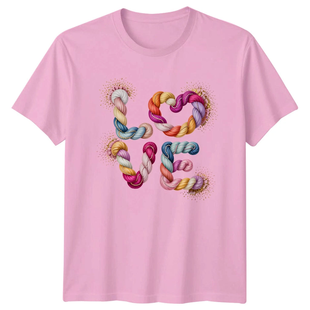 Braided Yarn Love Heart Glitter Womens T-Shirt Boho Textile