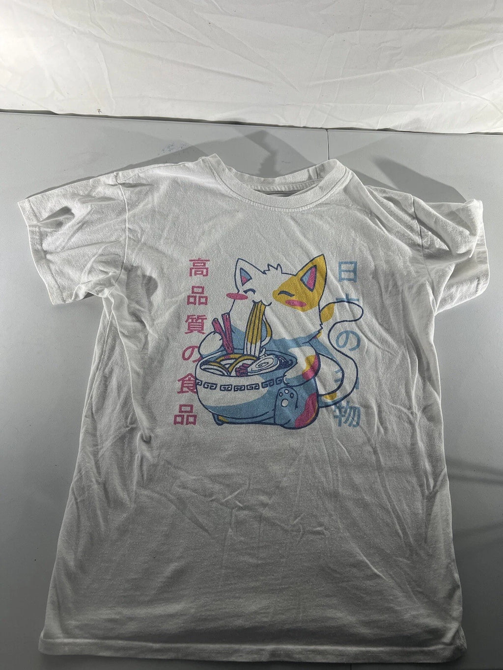 Ramen Cat Japanese Kawaii Neko Anime Noodle White TShirt  Size M