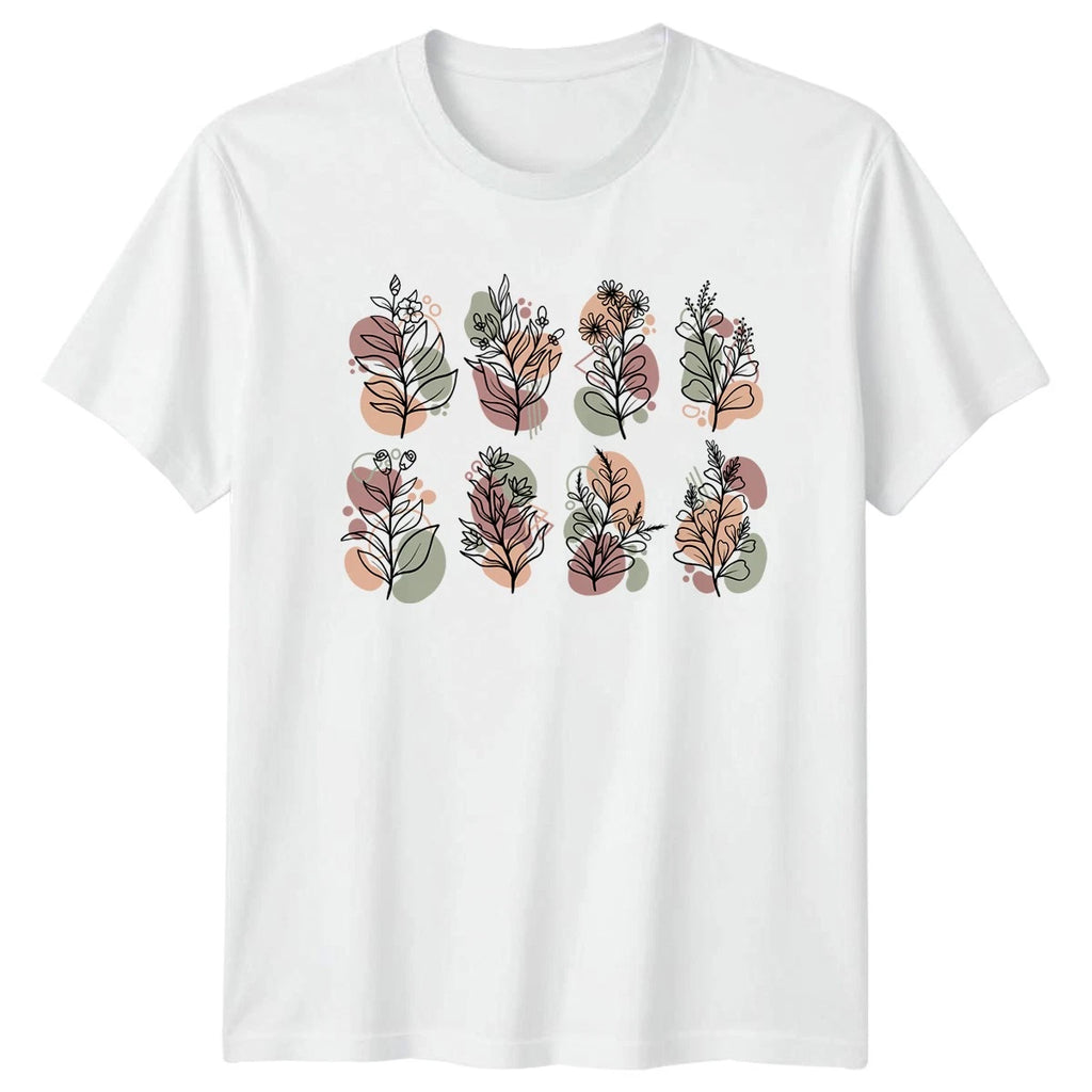 Boho Botanical Line Art Floral Womens T-Shirt Nature Birthday Gift For Her