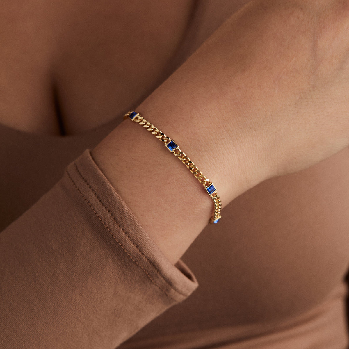 September Birthstone Sapphire Curb Chain Bracelet T-Shirts