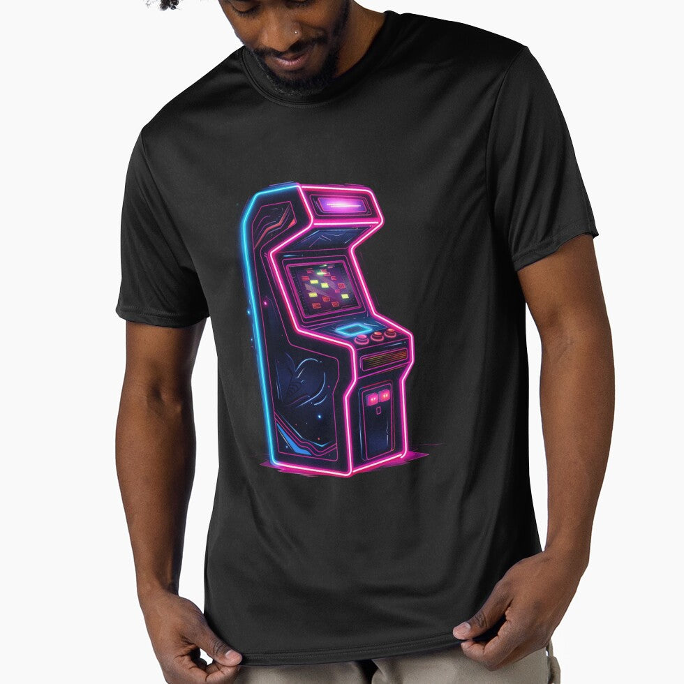Retro 80s Arcade T-Shirt | Neon Synthwave Gaming Cabinet Retrowave by VectorForge