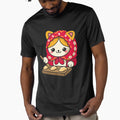 Cute Cat in Red Hood Making Dumplings - Whimsical Folk Art by DrawHandArt