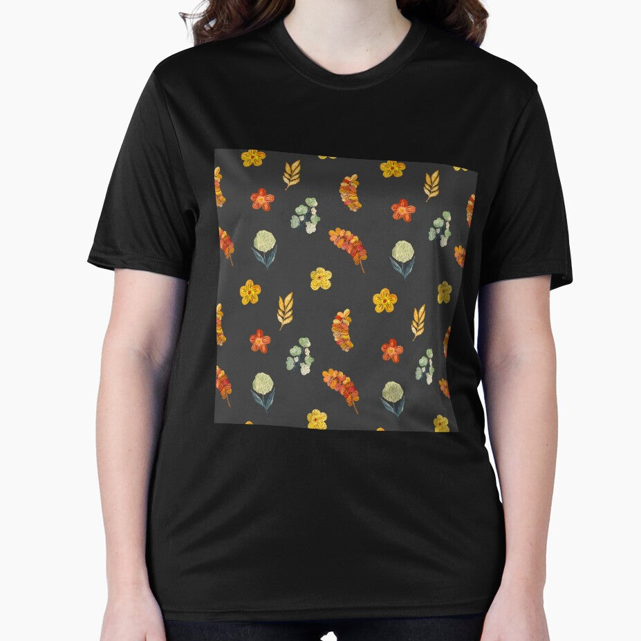 Flower red green orange simple seamless pattern grey by Yana Mustafina | Boho Soulful Designs