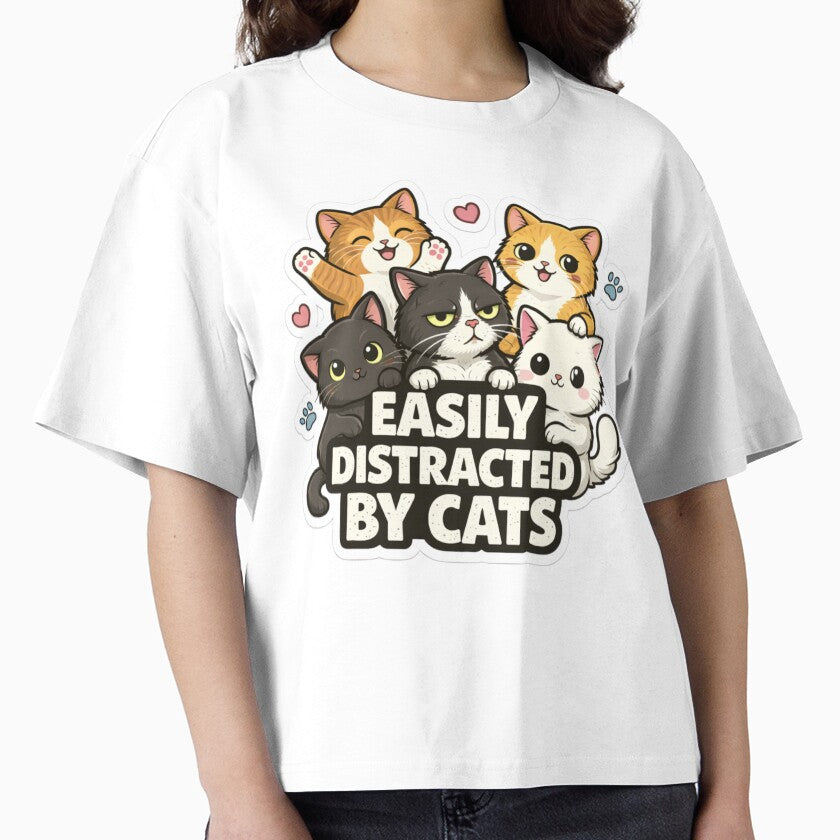 Easily Distracted by Cats Cute Funny Cat Lover Meme Design by Velora S