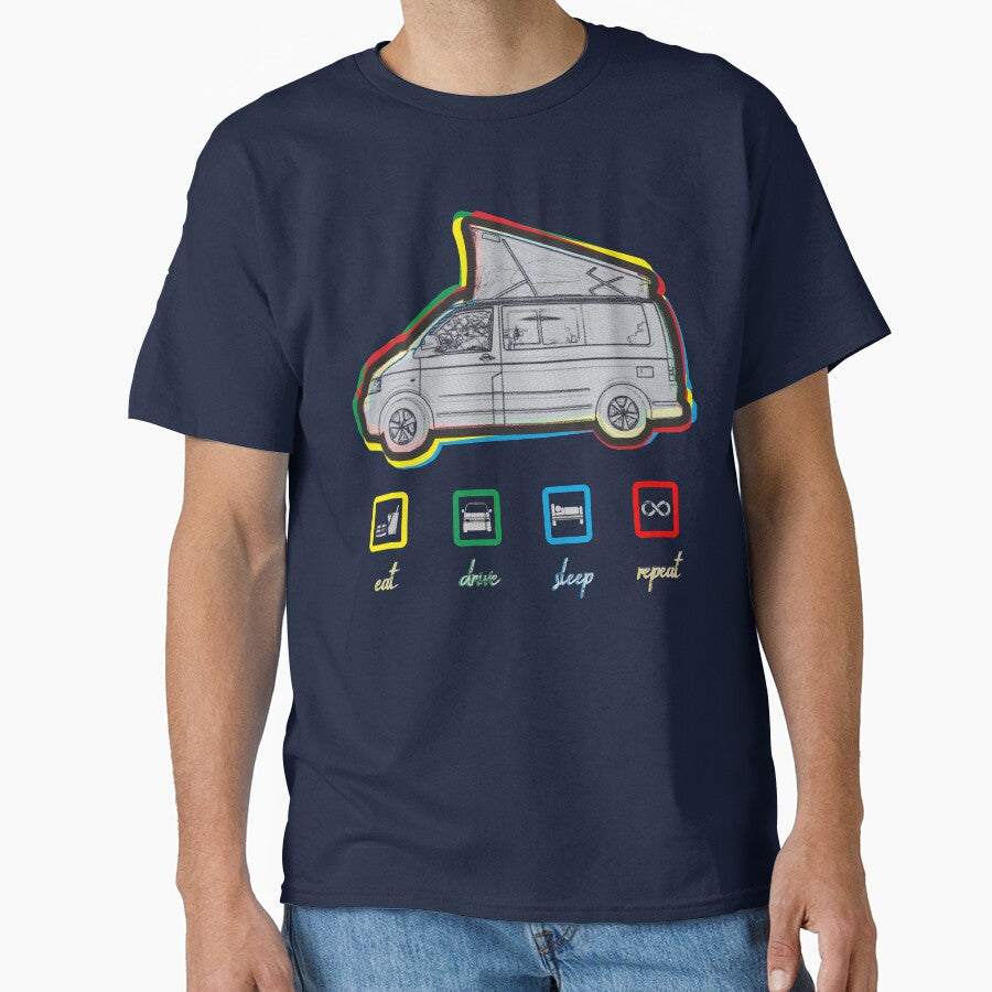 Eat, drive, sleep, repeat. Vintage vanlife lifestyle van T5 kids by 3coma14